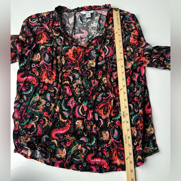 Croft & Barrow Bold Colorful Flowy Paisley Long Sleeve Top Blouse Women’s Medium - Picture 5 of 6